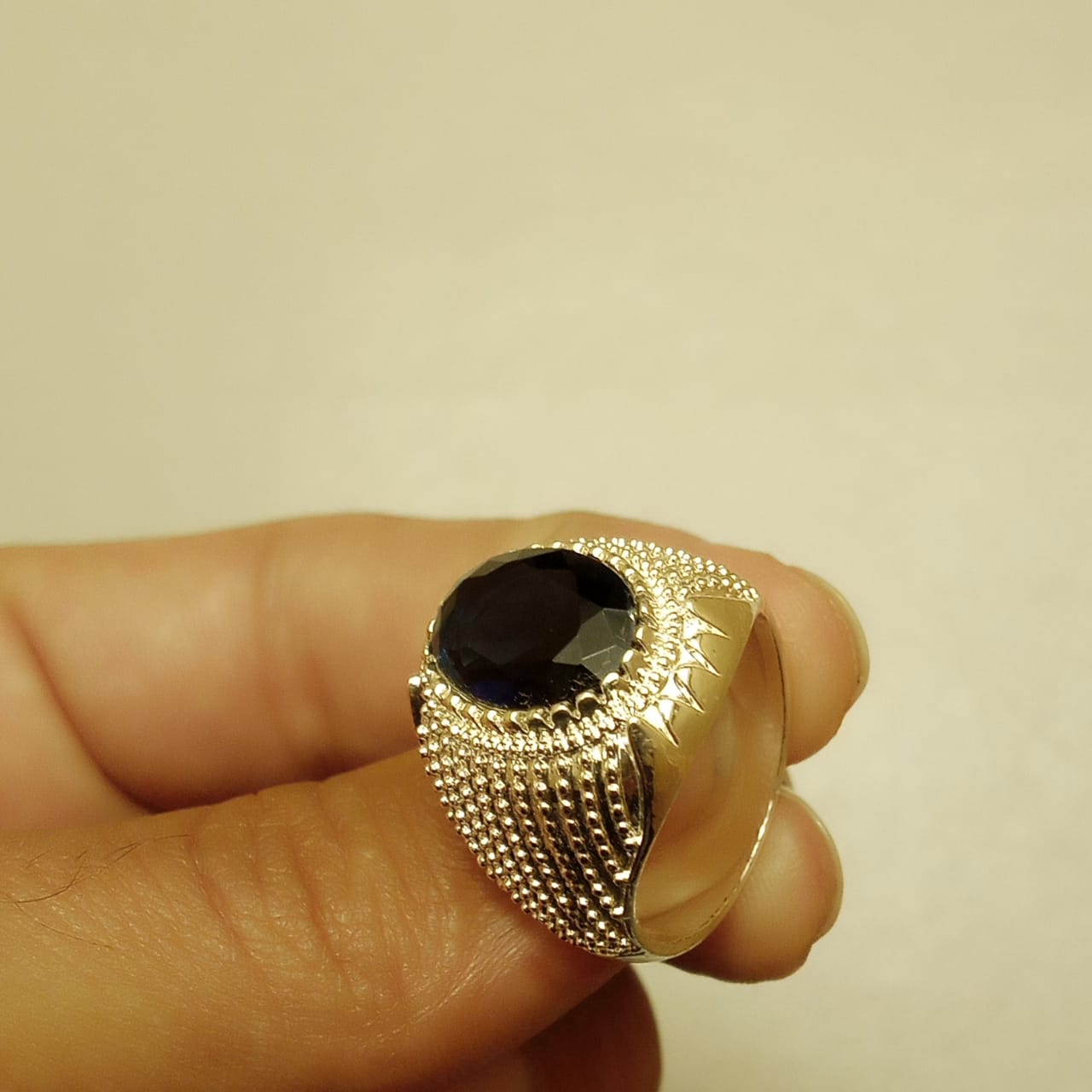 15 Carat African Neelam Ring | Step Cut | Italian Style Ring