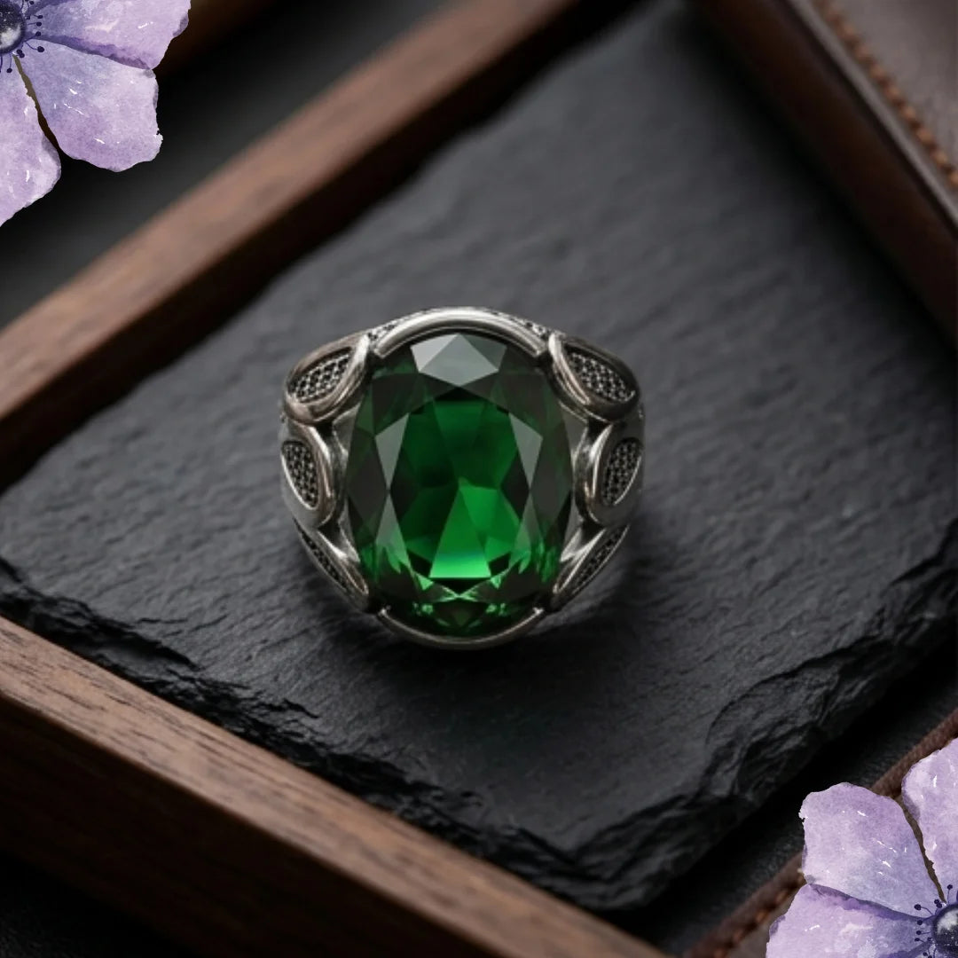 Emerald Ring | Step Cut Zamrud | Turkish Style Ring | CODE E-56