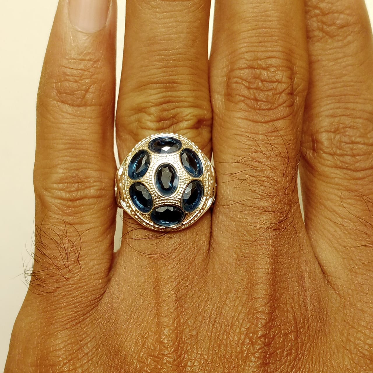 Multiple stone Kashmiri Neelam Ring | Step Cut | Turkish Style Ring