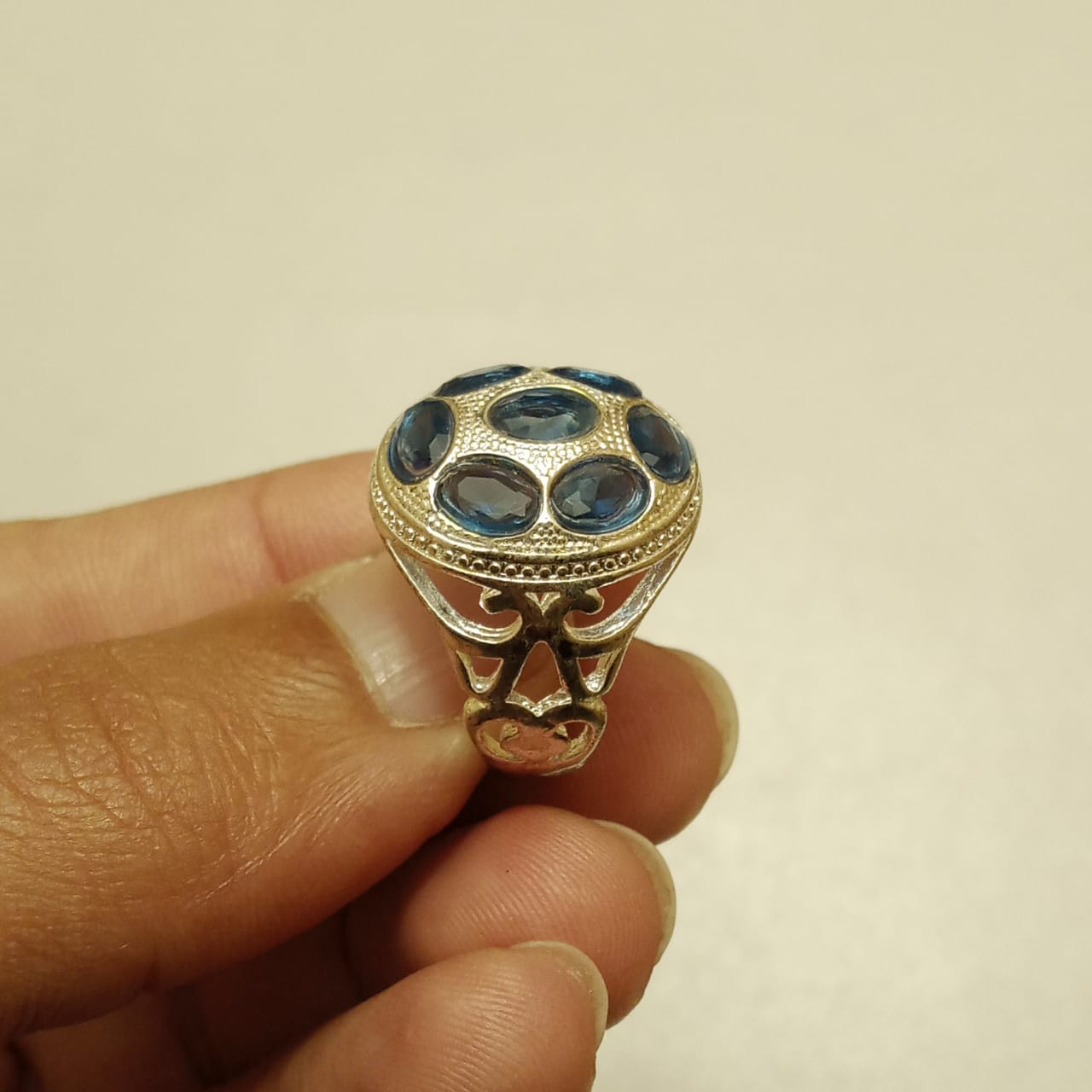 Multiple stone Kashmiri Neelam Ring | Step Cut | Turkish Style Ring