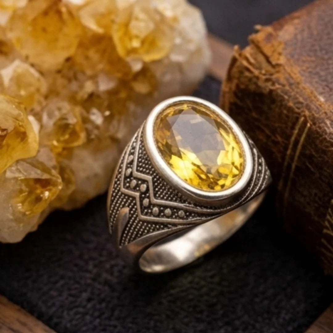Pukhraj Ring | Turkish Designs | Yellow Sapphire Step Cut | CODE P-46