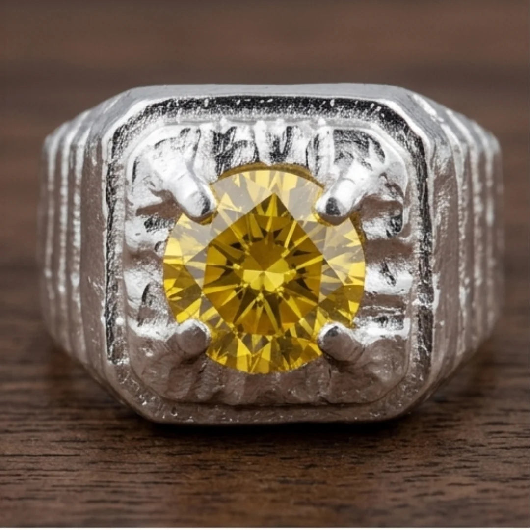 Pukhraj Ring | Turkish Designs | Yellow Sapphire Step Cut | CODE P-53