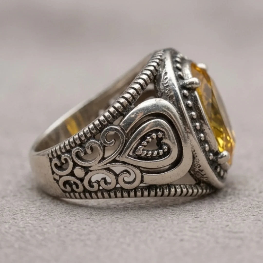 Pukhraj Ring | Turkish Designs | Yellow Sapphire Step Cut | CODE P-49
