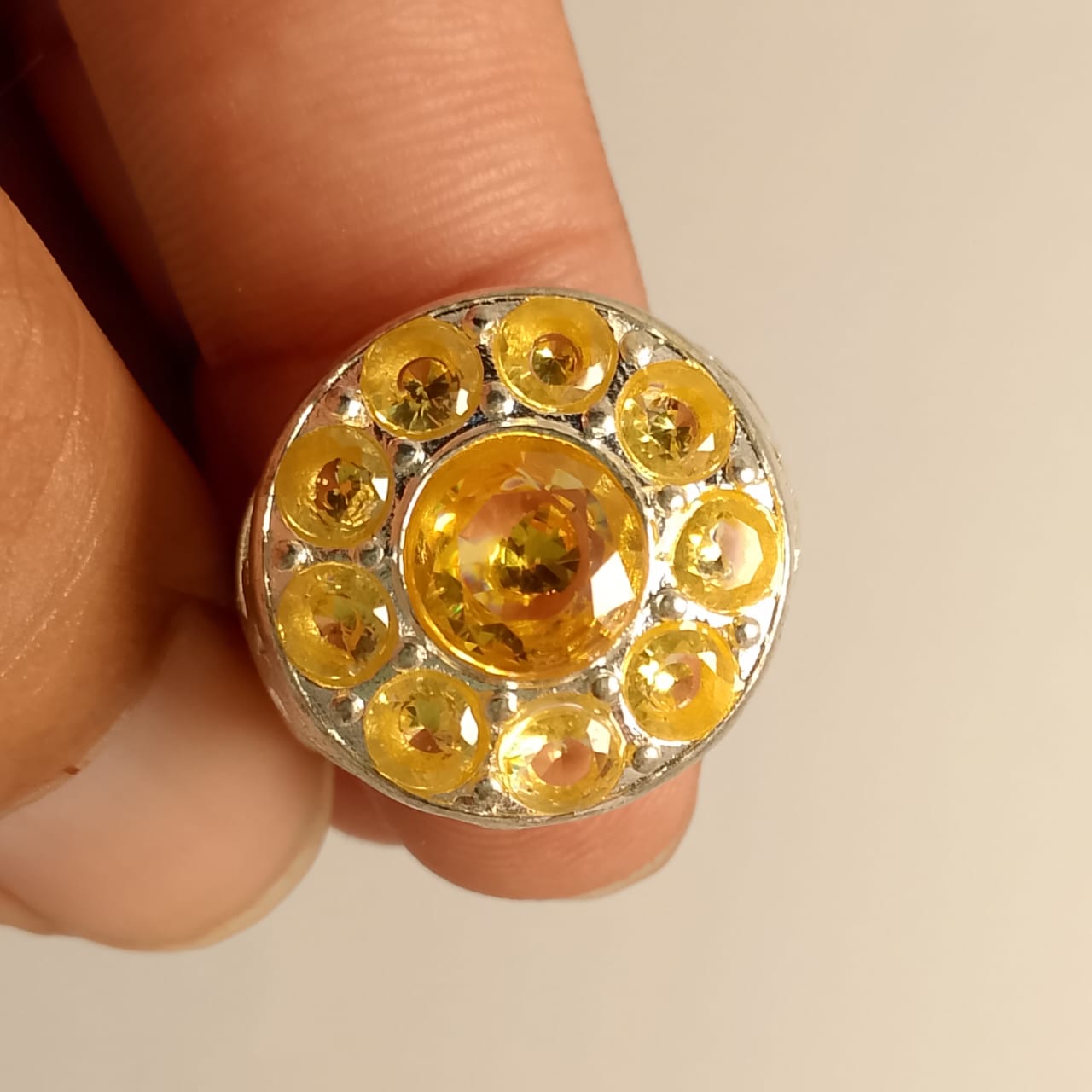Multiple Stones Pukhraj Ring | Step Cut | Golden Yellow Pukhraj