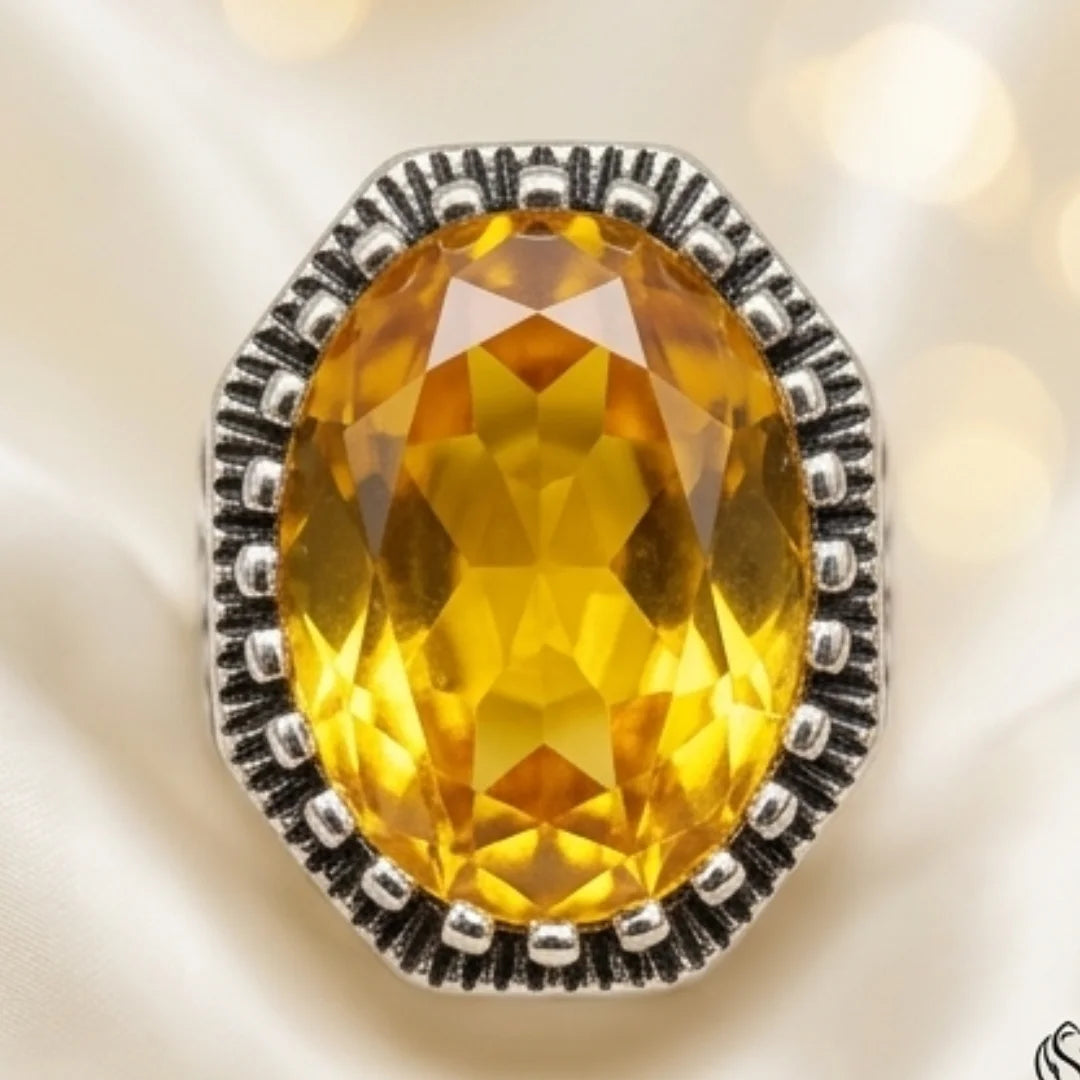 Pukhraj Ring | Turkish Designs | Yellow Sapphire Step Cut | CODE P43