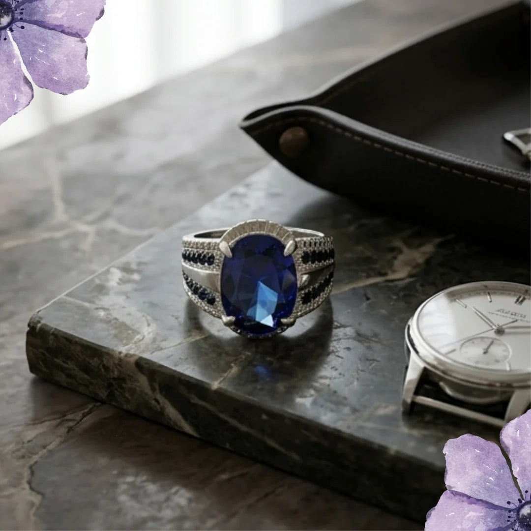 Neelam Ring | Blue Stone Step Cut | CODE N-35