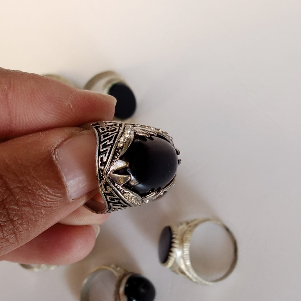 Black Aqeeq Ring | Black Agate Ring | Cabochon Cut