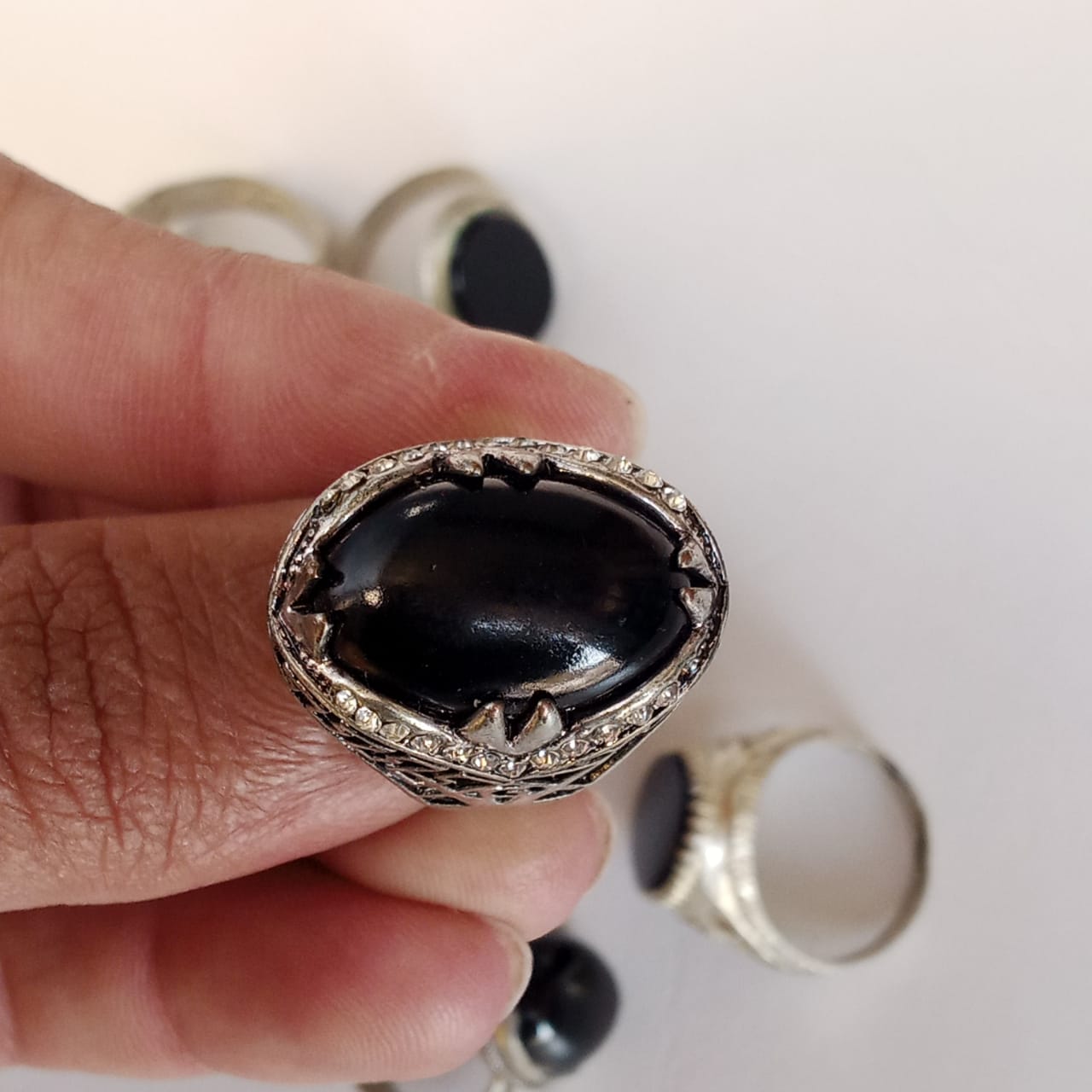 Black Aqeeq Ring | Black Agate Ring | Cabochon Cut