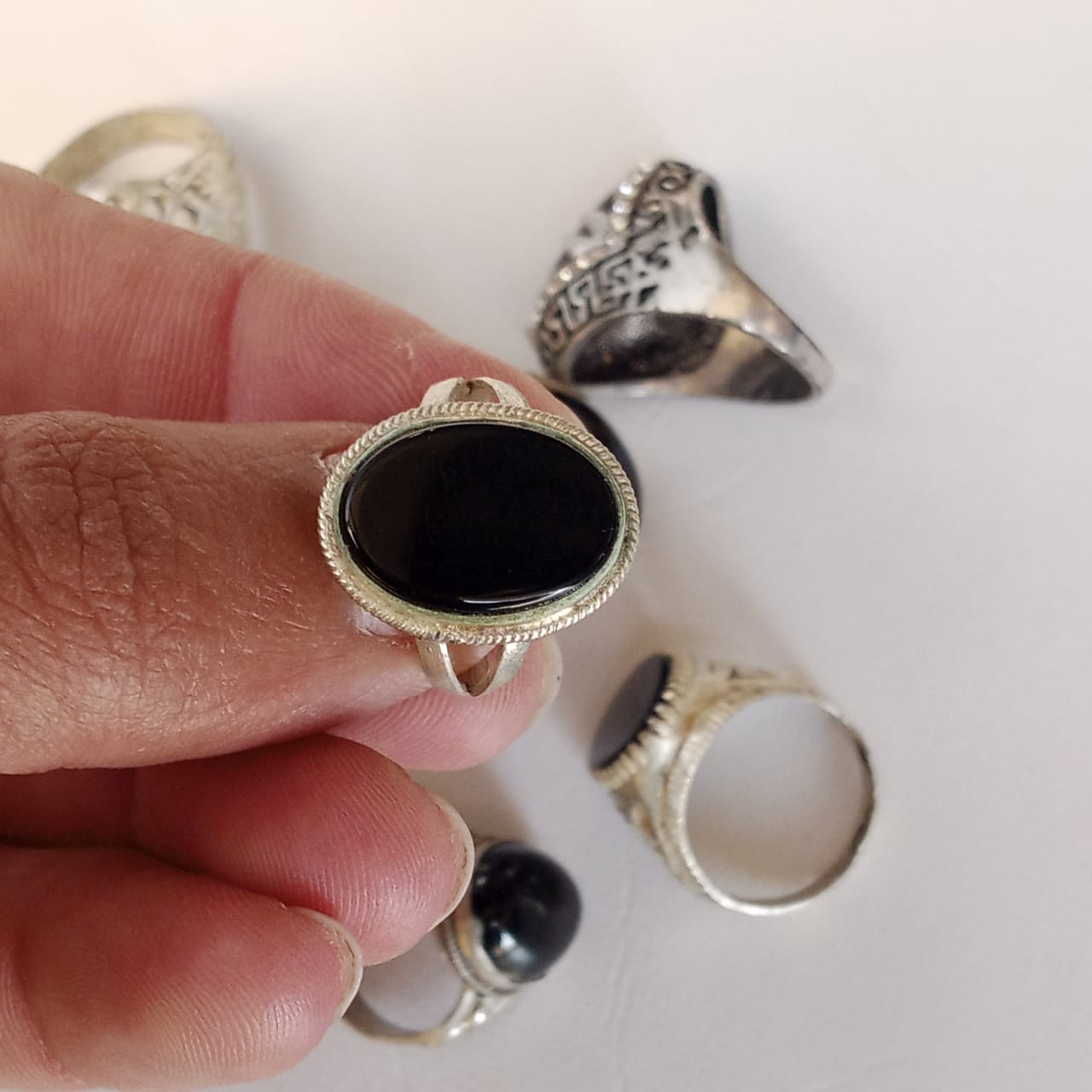 Black Aqeeq Ring | Black Agate Ring | Cabochon Cut
