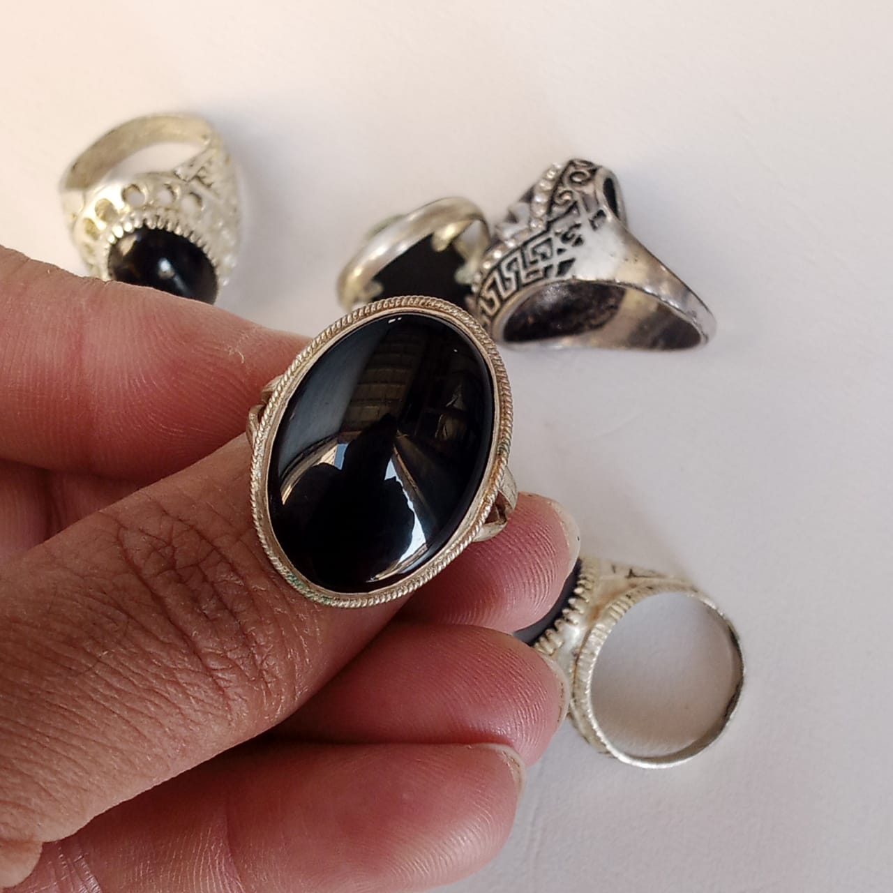 Black Aqeeq Ring | Black Agate Ring | Cabochon Cut