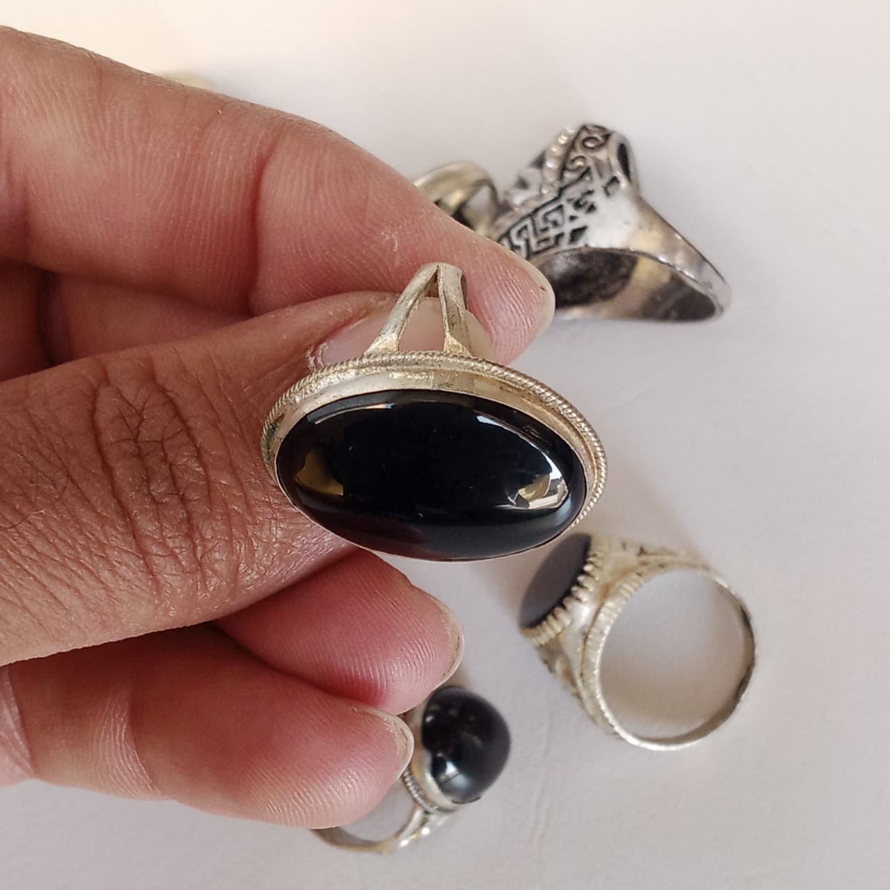Black Aqeeq Ring | Black Agate Ring | Cabochon Cut