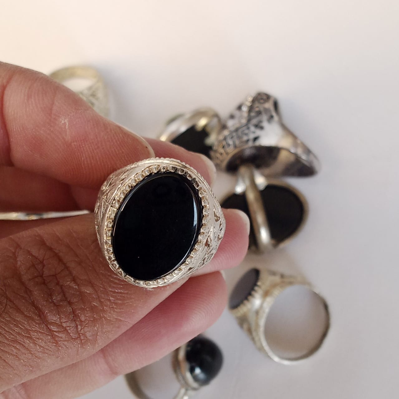 Black Aqeeq Ring | Black Agate Ring | Cabochon Cut