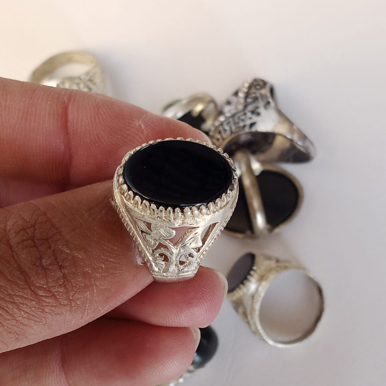Black Aqeeq Ring | Black Agate Ring | Cabochon Cut