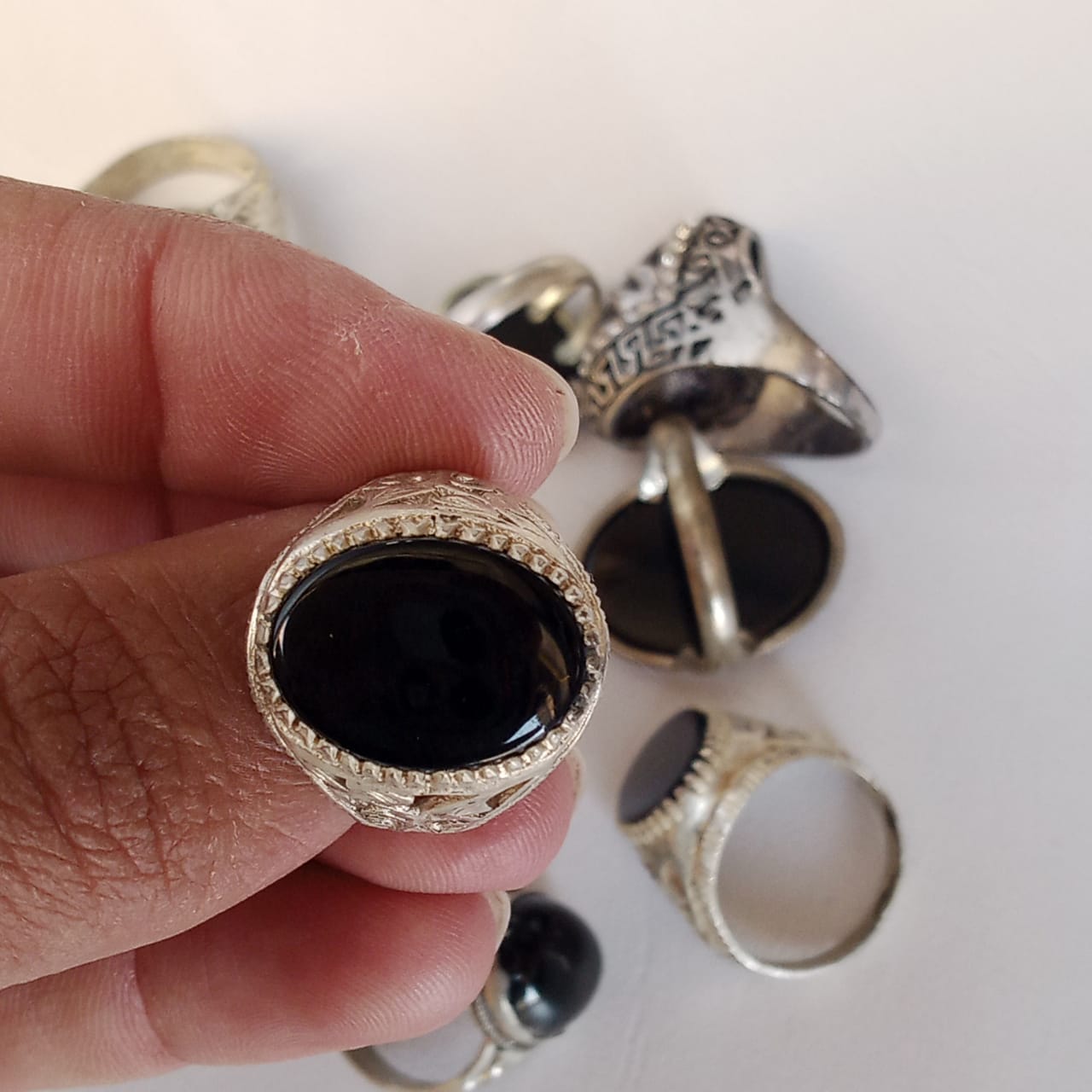 Black Aqeeq Ring | Black Agate Ring | Cabochon Cut