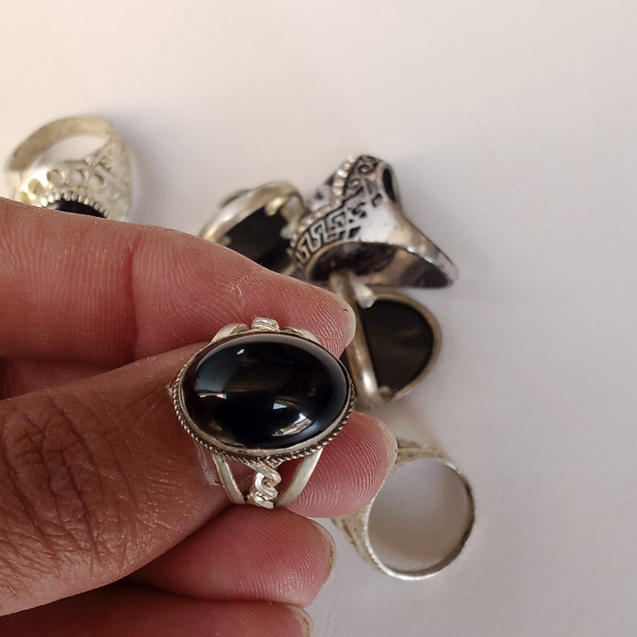 Black Aqeeq Ring | Black Agate Ring | Cabochon Cut