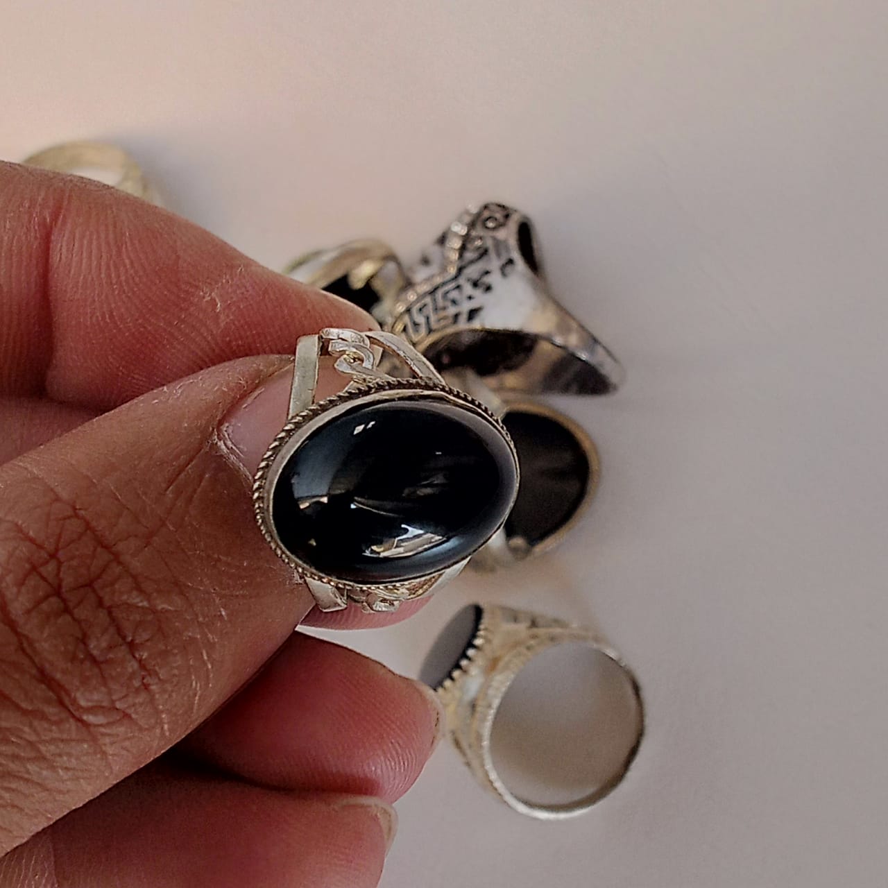 Black Aqeeq Ring | Black Agate Ring | Cabochon Cut