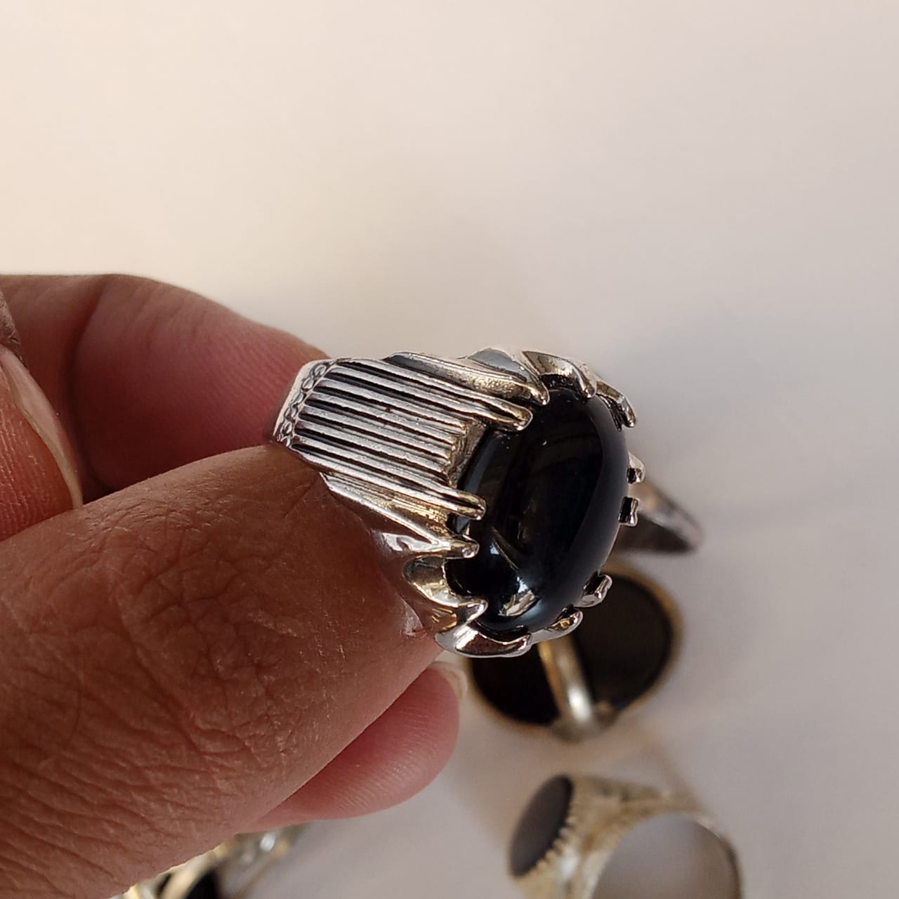 Black Aqeeq Ring | Black Agate Ring | Cabochon Cut