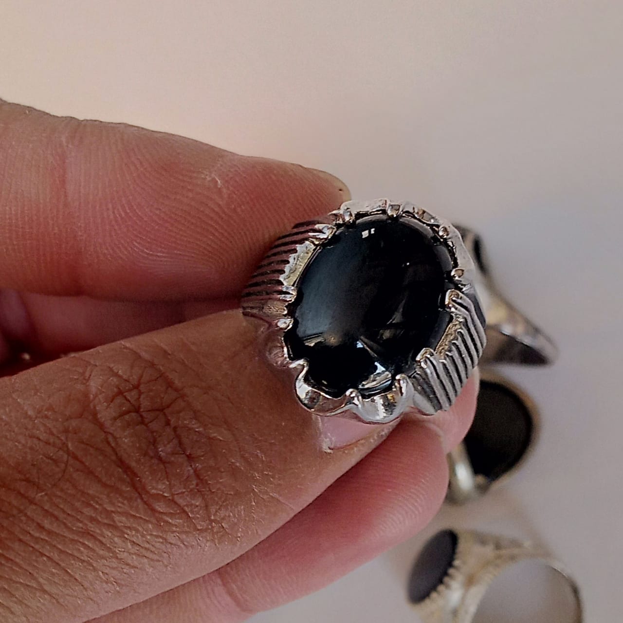 Black Aqeeq Ring | Black Agate Ring | Cabochon Cut