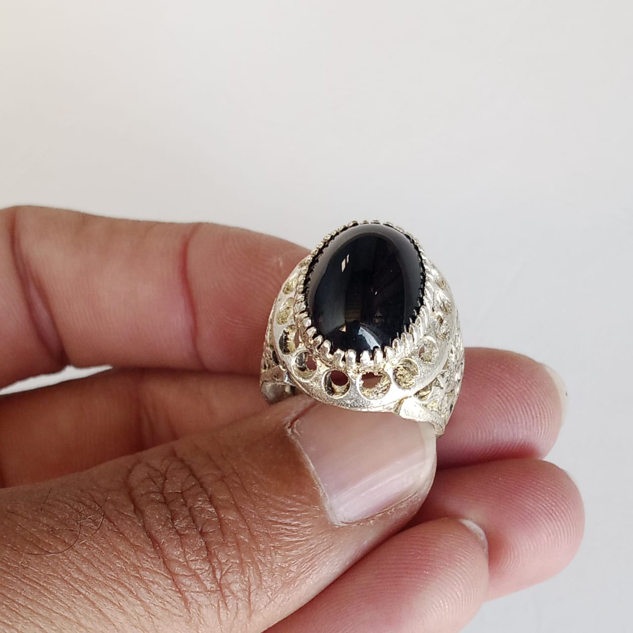 Black Aqeeq Ring | Black Agate Ring | Cabochon Cut