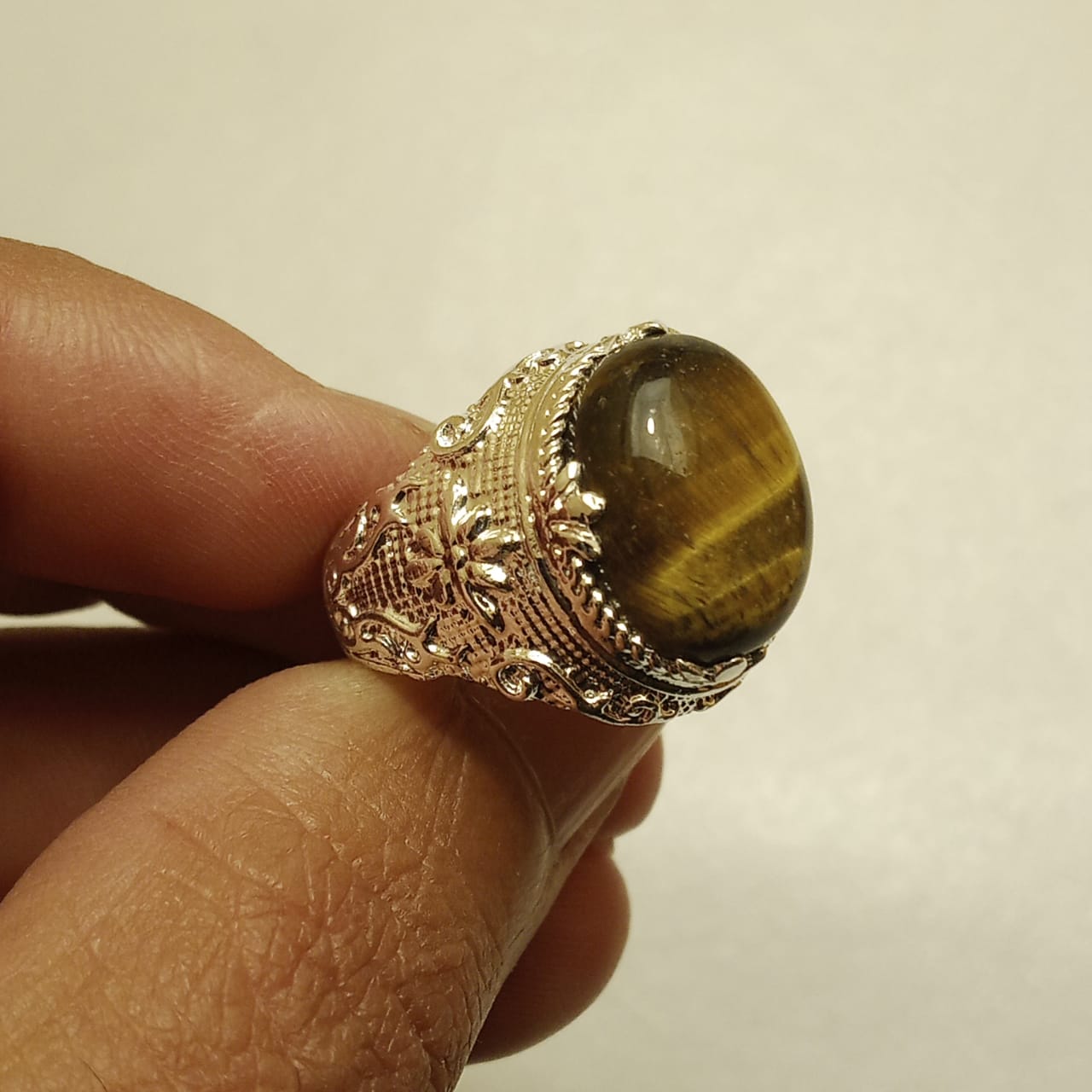 14 Carats Tiger Eye Ring | Cabochon Cut | Italian Style