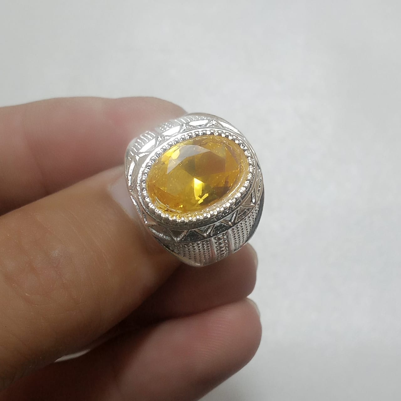 14 Carats Turkish Style Pukhraj Ring | Step Cut | Golden Yellow Pukhraj