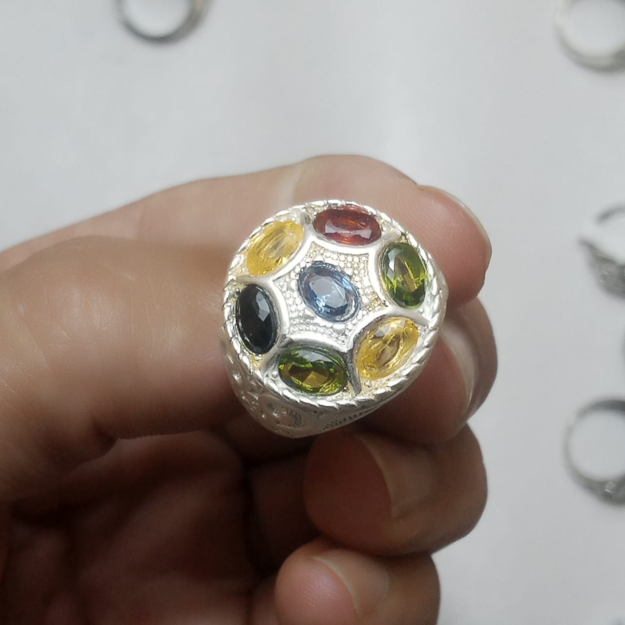 Multiple Stone Ring | Step Cut ;| Pukhraj, Emerald, Yaqoot, Neelam