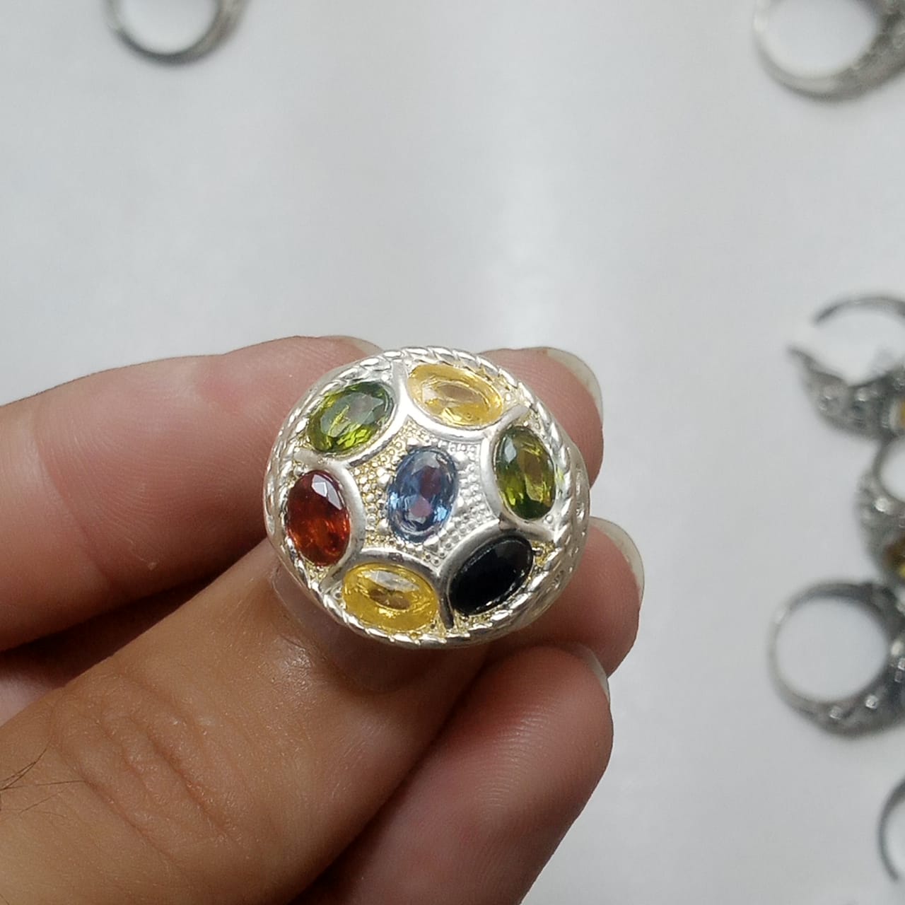 Multiple Stone Ring | Step Cut ;| Pukhraj, Emerald, Yaqoot, Neelam