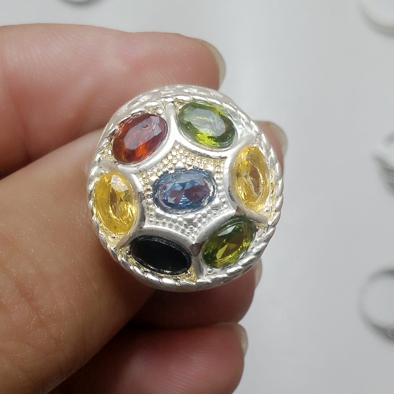 Multiple Stone Ring | Step Cut ;| Pukhraj, Emerald, Yaqoot, Neelam