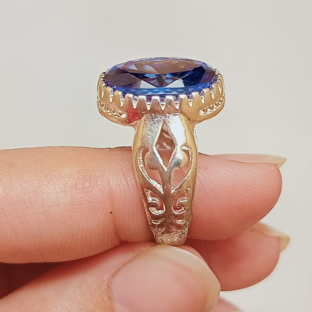 Neelam Ring | Blue Stone Step Cut | CODE N-36