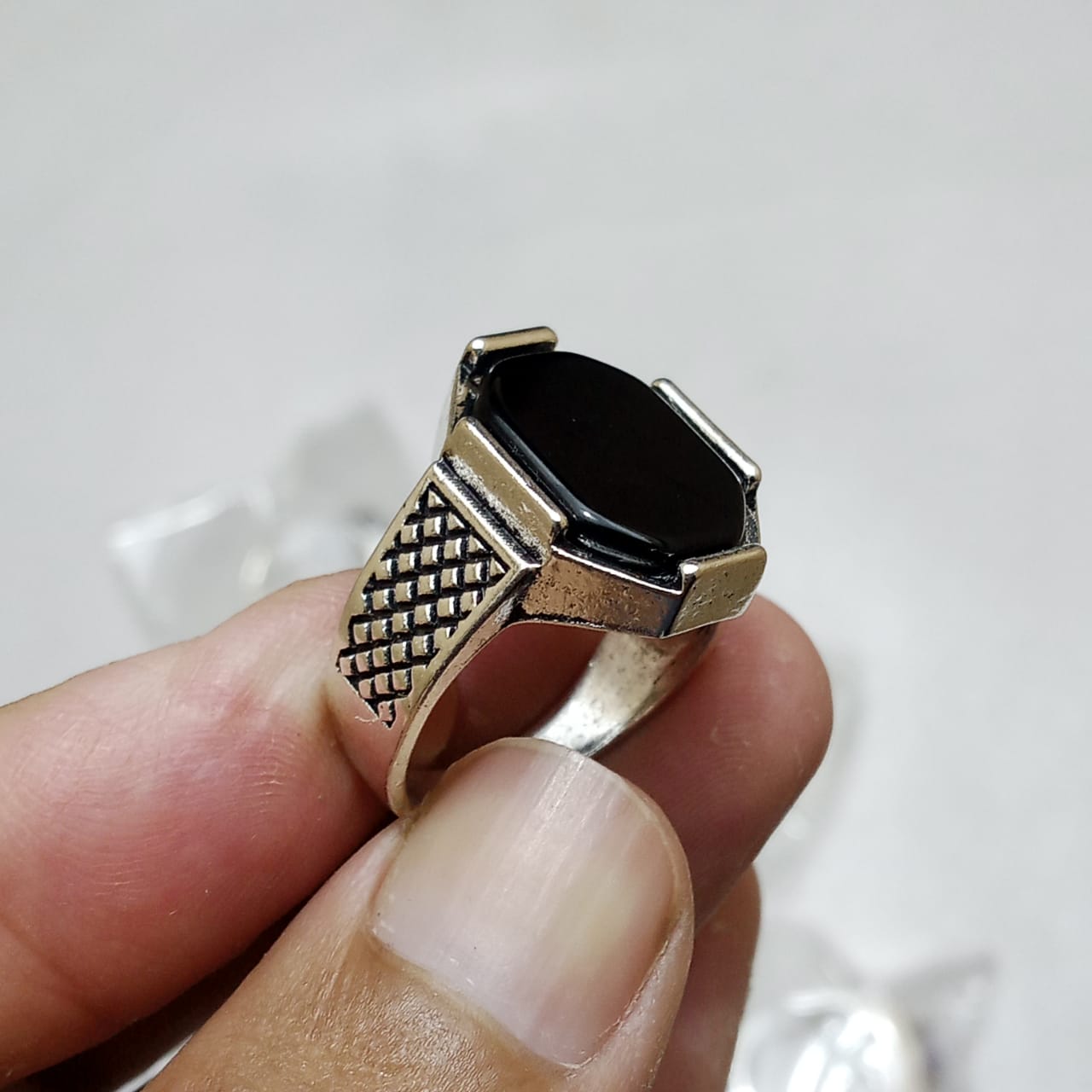 Black Aqeeq Ring | Black Agate Ring | Italian style Ring