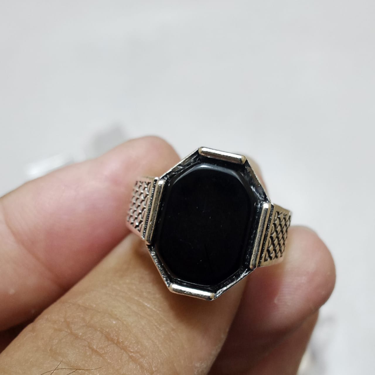 Black Aqeeq Ring | Black Agate Ring | Italian style Ring
