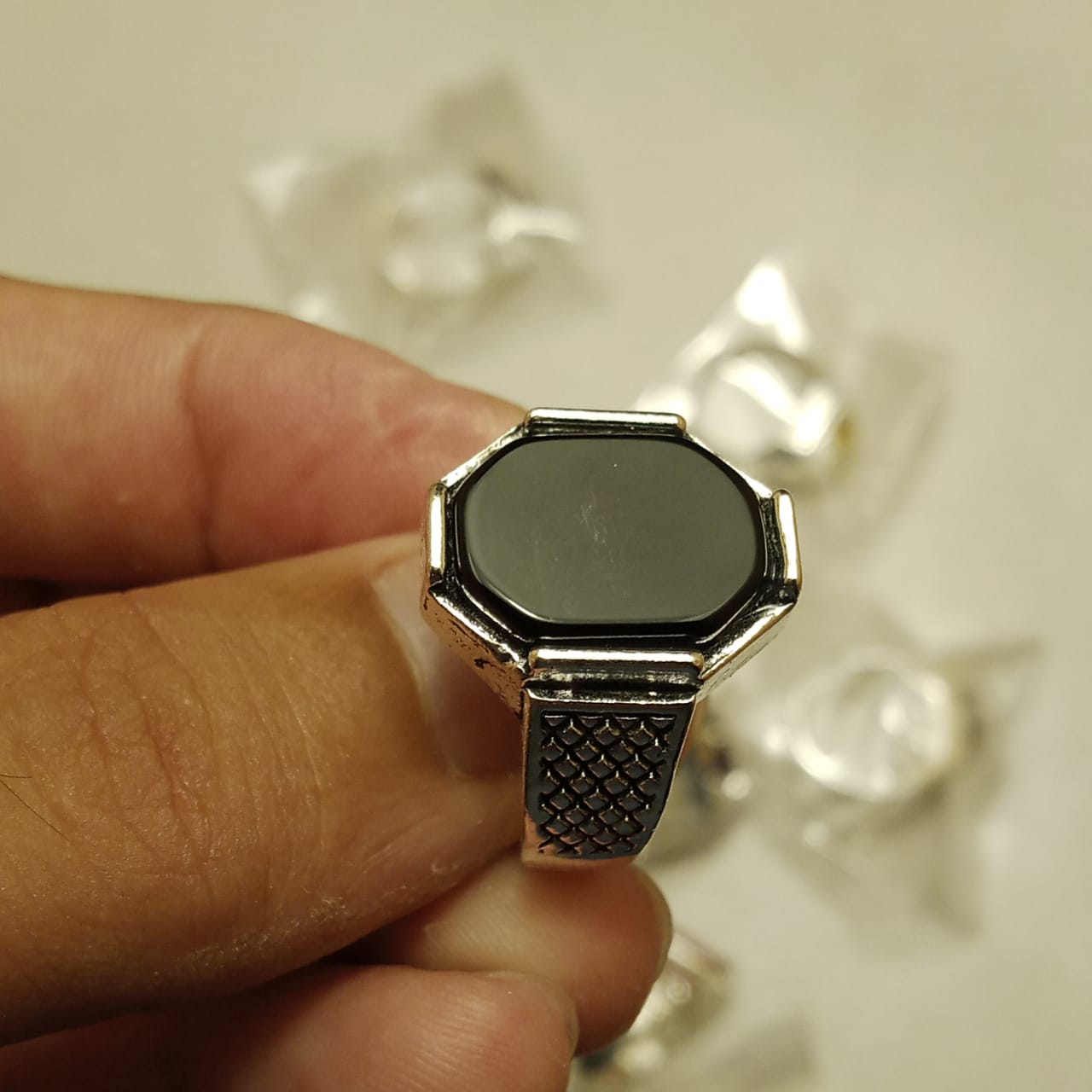 Black Aqeeq Ring | Black Agate Ring | Italian style Ring