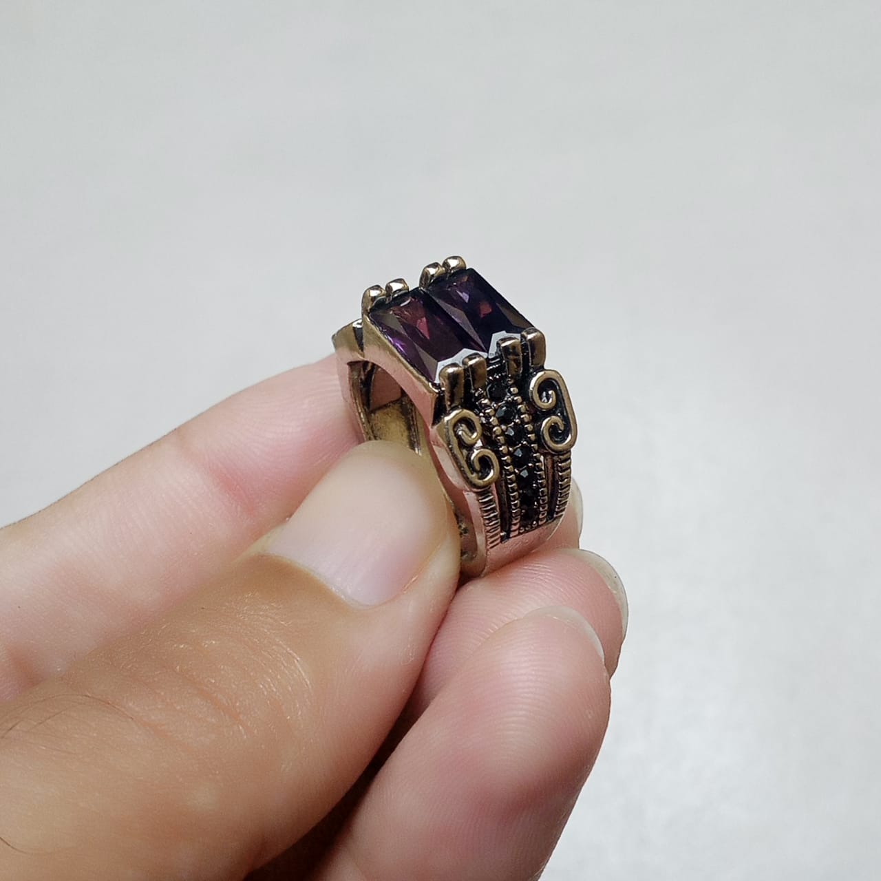 Neelam Ring | Turkish Design | Blue Stone Step Cut | CODE N-40