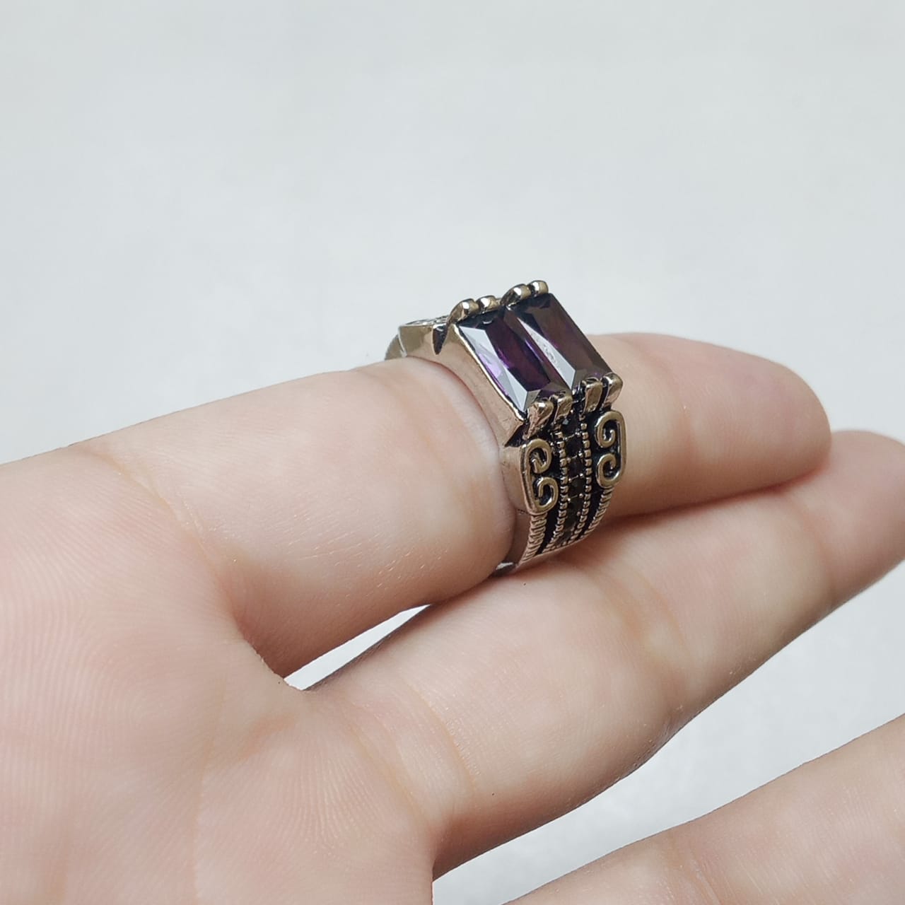 Neelam Ring | Turkish Design | Blue Stone Step Cut | CODE N-40