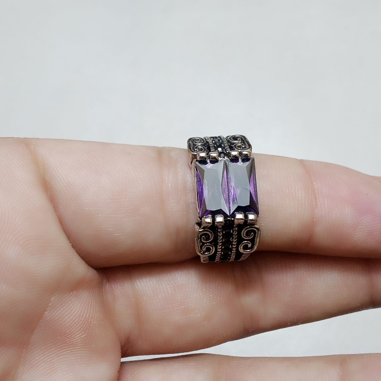 Neelam Ring | Turkish Design | Blue Stone Step Cut | CODE N-40
