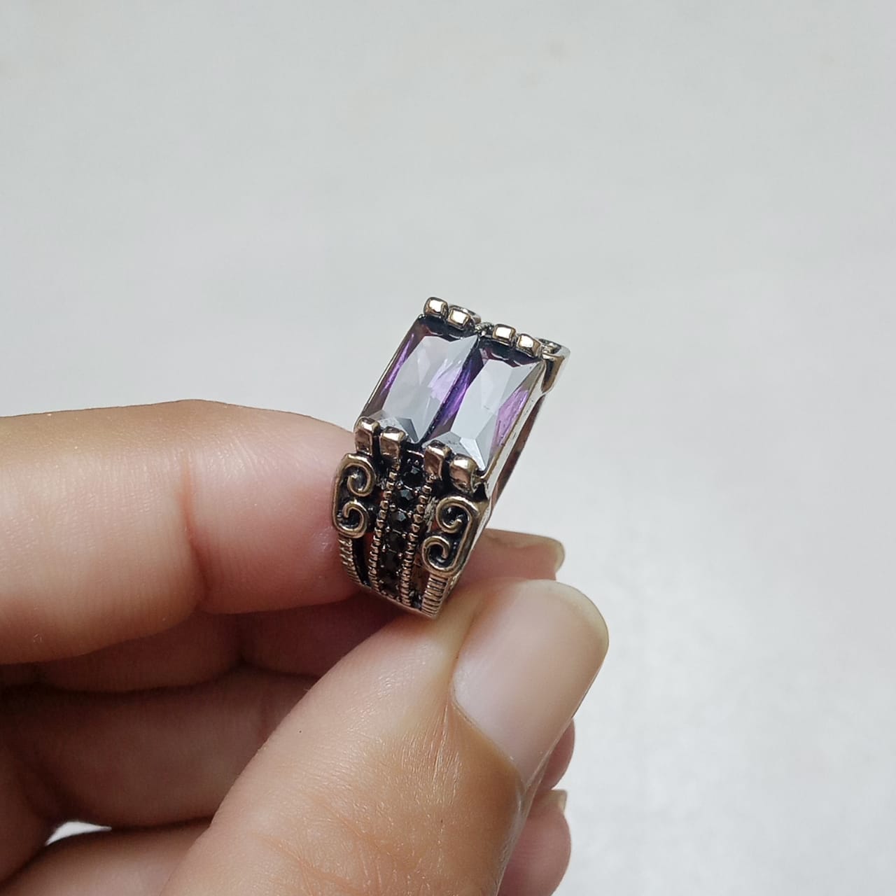 Neelam Ring | Turkish Design | Blue Stone Step Cut | CODE N-40