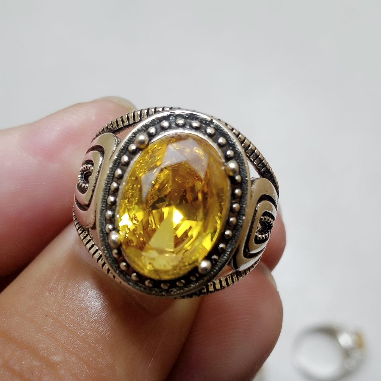 Pukhraj Ring | Turkish Designs | Yellow Sapphire Step Cut | CODE P42