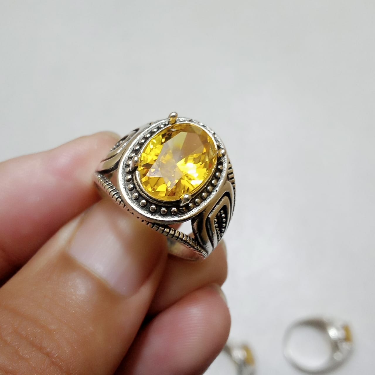 Pukhraj Ring | Turkish Designs | Yellow Sapphire Step Cut | CODE P42
