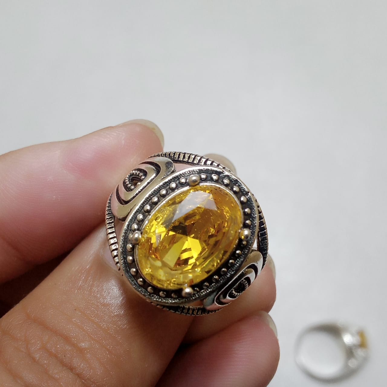 Pukhraj Ring | Turkish Designs | Yellow Sapphire Step Cut | CODE P42