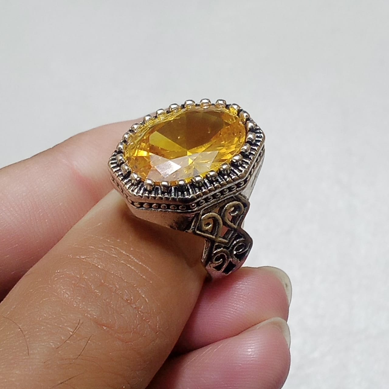 Pukhraj Ring | Turkish Designs | Yellow Sapphire Step Cut | CODE P43