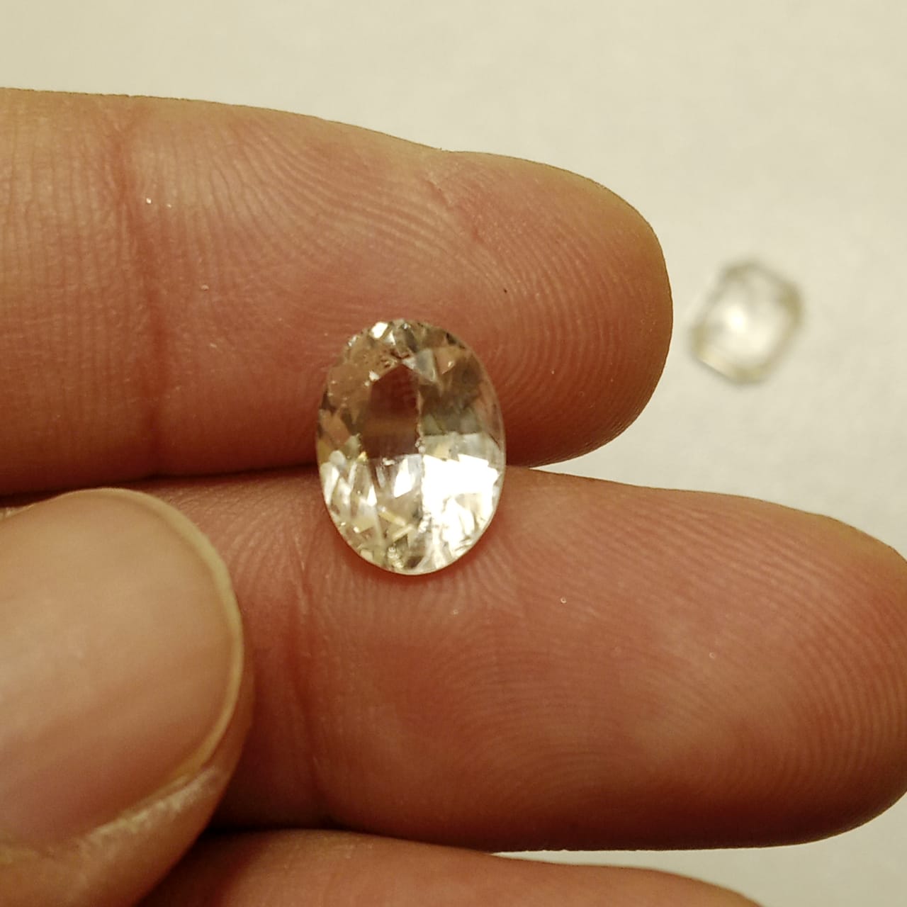 White Pukhraj | White Sapphire | Oval shape | Step Cutting
