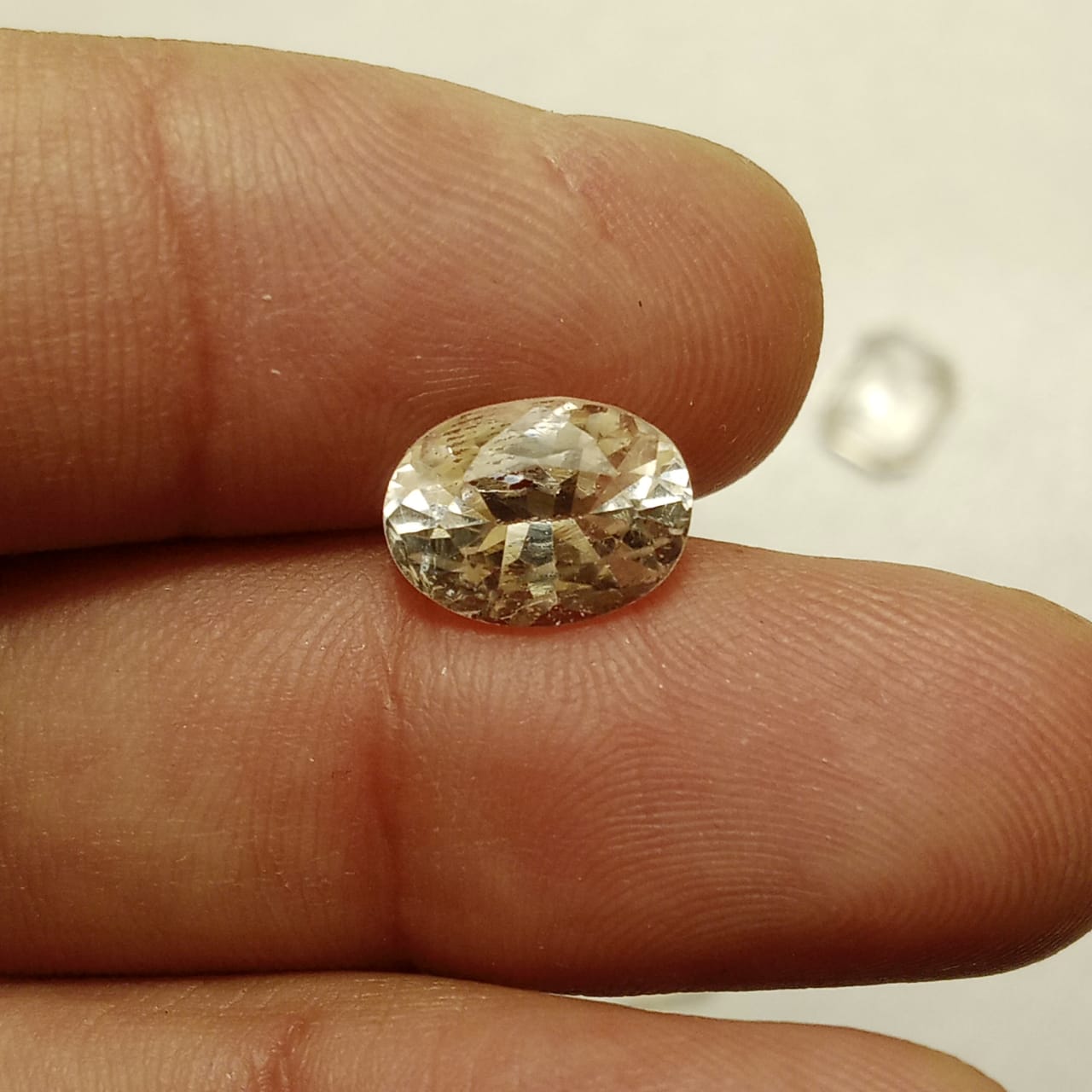 White Pukhraj | White Sapphire | Oval shape | Step Cutting