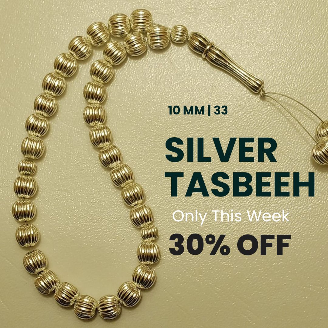 Silver Tasbeeh | Italian Crafted design | 33 Beads | 10 mm | Free GIFT BOX