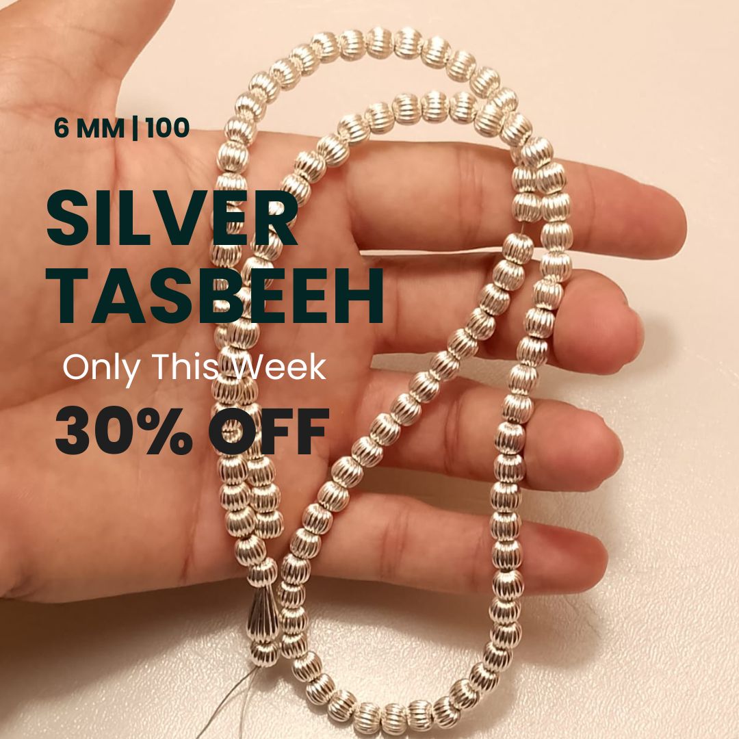 Silver Tasbeeh | Italian style | 100 Beads | 6 mm | Free Gift Box