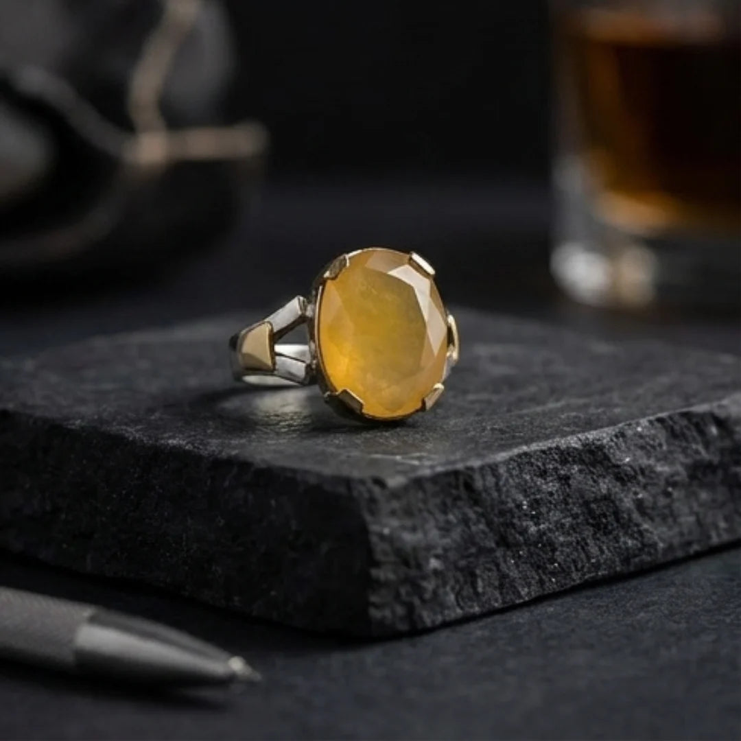 Pukhraj Ring | Turkish Designs | Yellow Sapphire Step Cut | CODE P43