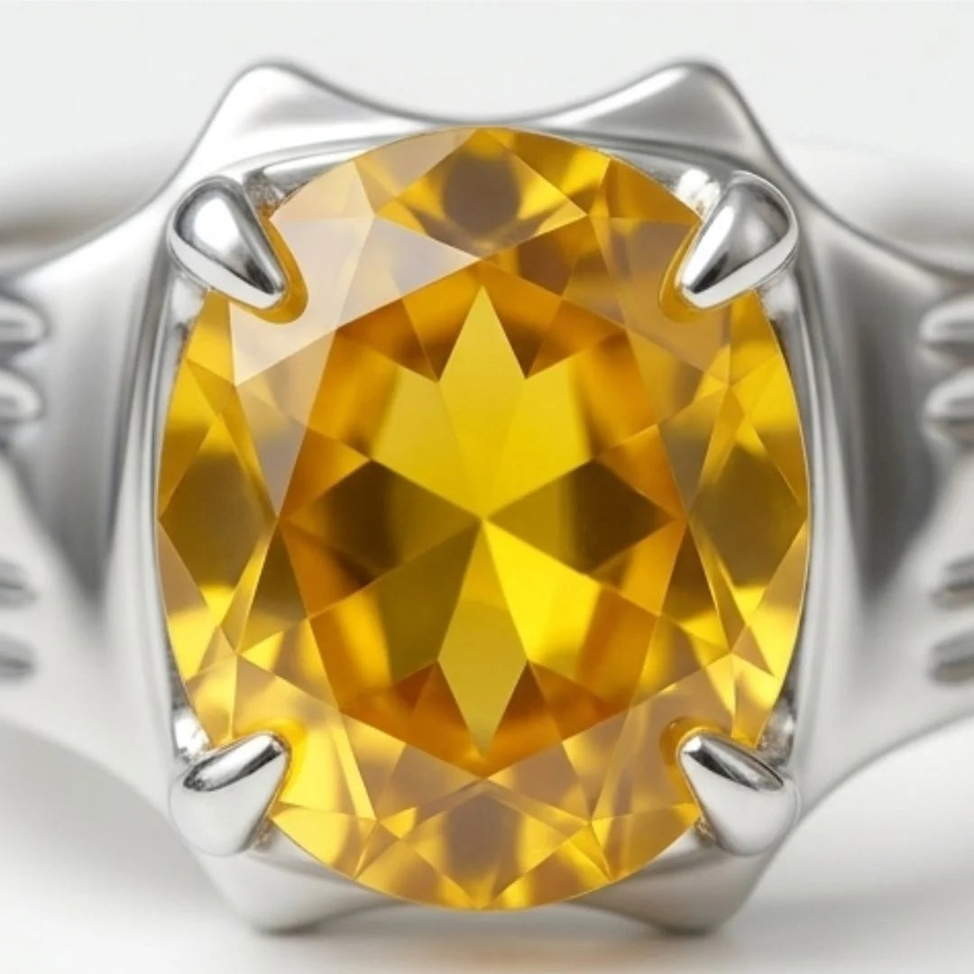 Pukhraj Ring | Turkish Designs | Yellow Sapphire Step Cut | CODE P-58