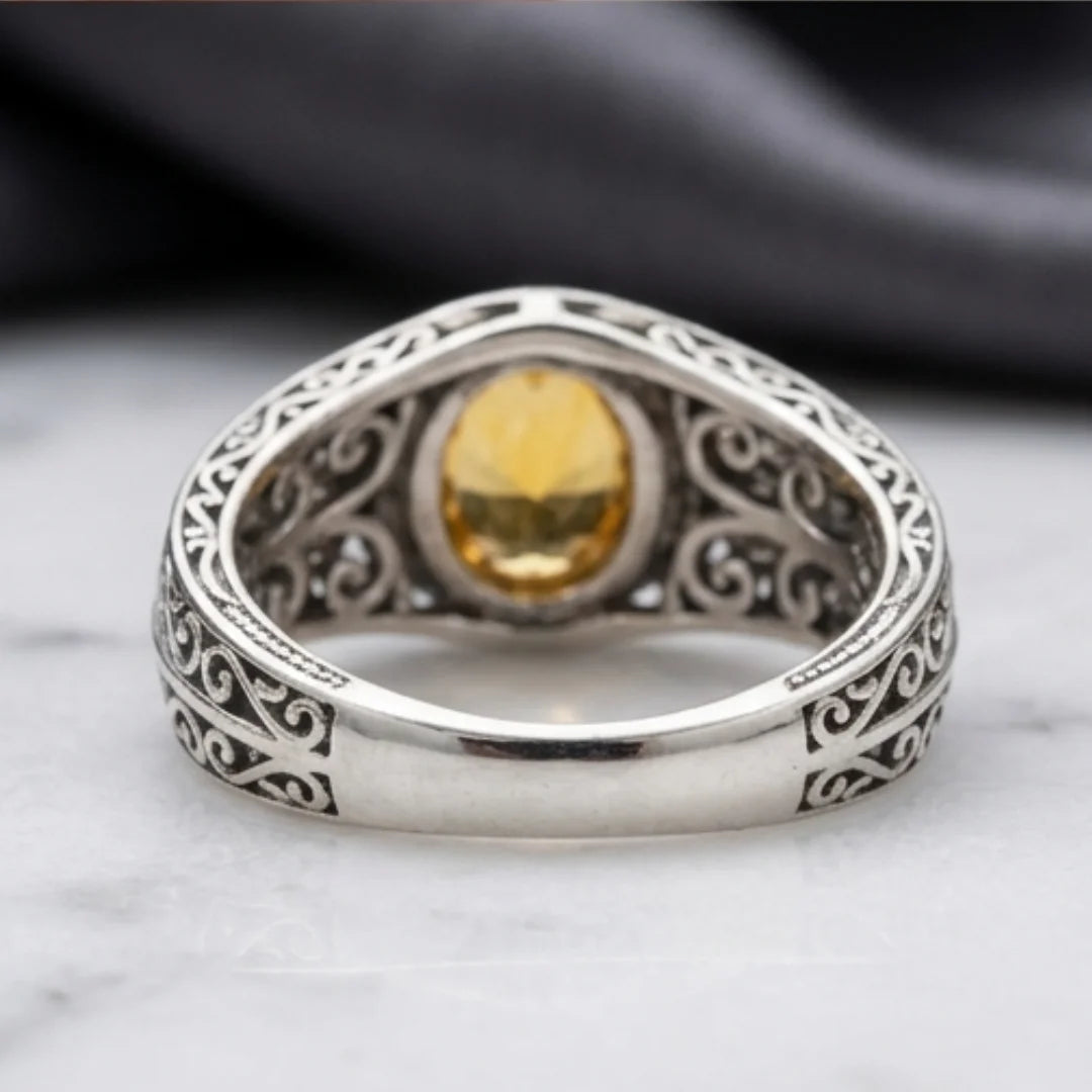 Pukhraj Ring | Turkish Designs | Yellow Sapphire Step Cut | CODE P-50