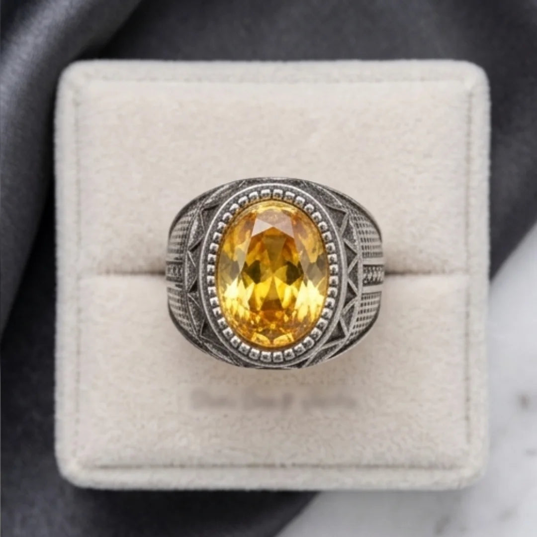 Pukhraj Ring | Turkish Designs | Yellow Sapphire Step Cut | CODE P-50
