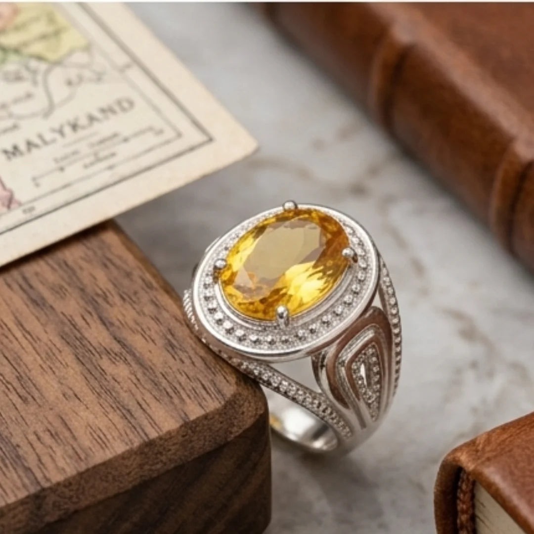 Pukhraj Ring | Turkish Designs | Yellow Sapphire Step Cut | CODE P-54