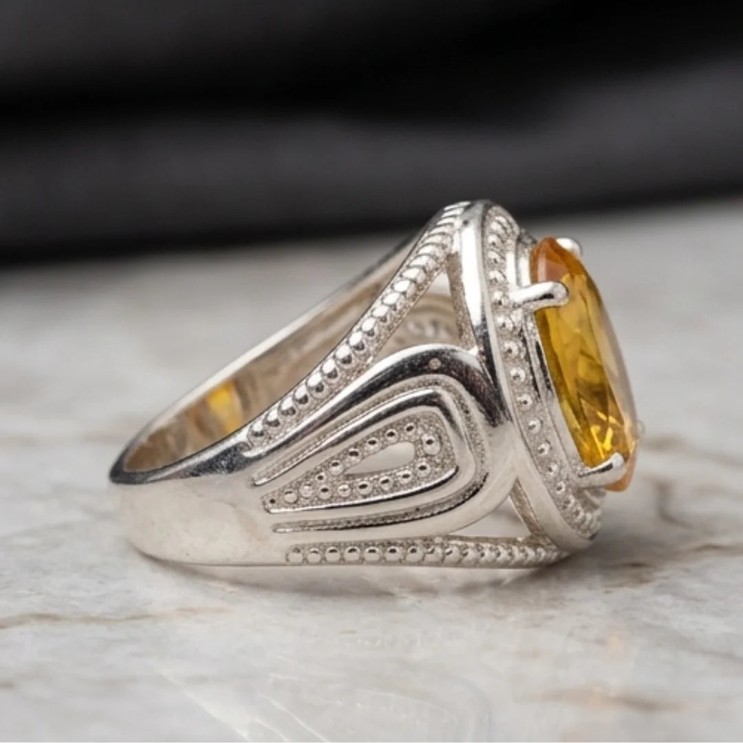 Pukhraj Ring | Turkish Designs | Yellow Sapphire Step Cut | CODE P-54